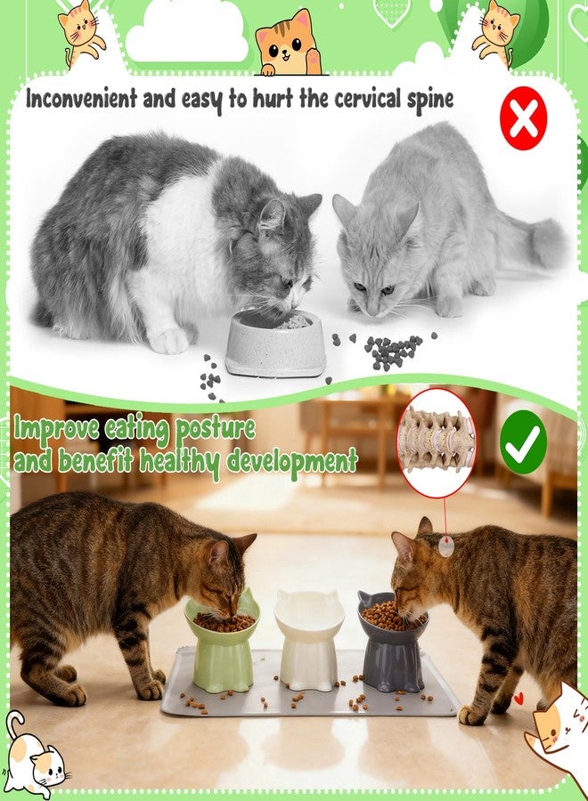 Hoemwarm 3 Pcs Elevated Cat Bowls 15°Raised Cat Food Bowl with Silicone Mat Whisker Friendly Anti Vomiting Cats Dishes Pet Food and Water Bowls for Indoor Cats Kittens Classic 3 Colors - Image 2